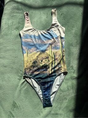 Women’s S Desert Cactus One-Piece Swimsuit - Blue/Green